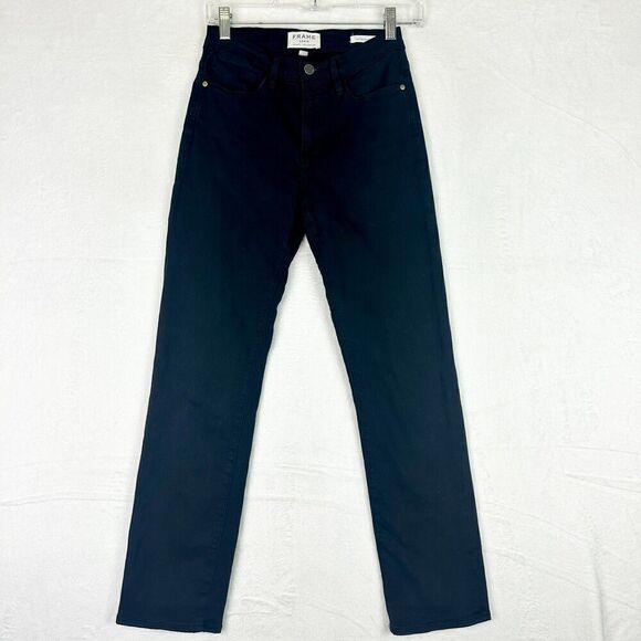 Frame Le High Straight Jeans in Film Noir Black Size 24 Stretch - Picture 1 of 7